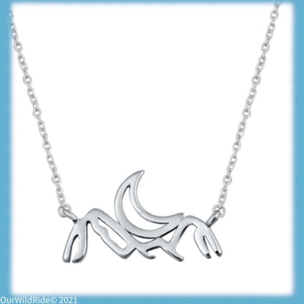 Sterling Silver Mountain & Crescent‎ Moon Necklace